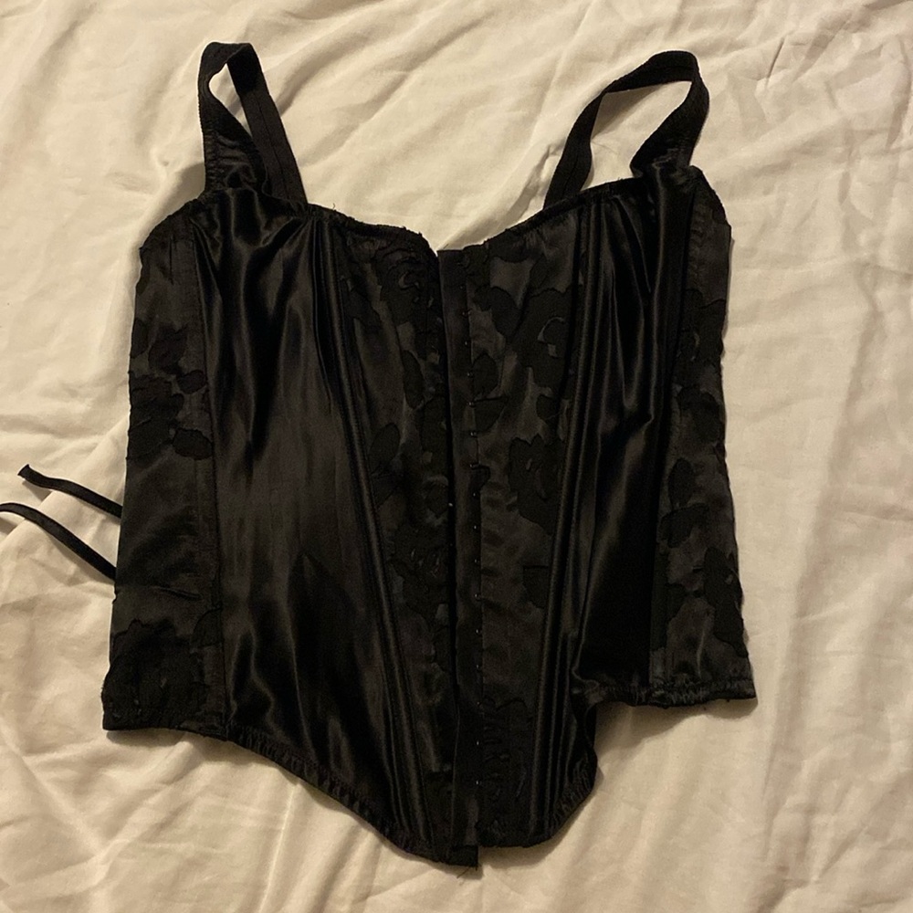Victoria Secret Archives Burnout Satin Corset Set Black Size Medium